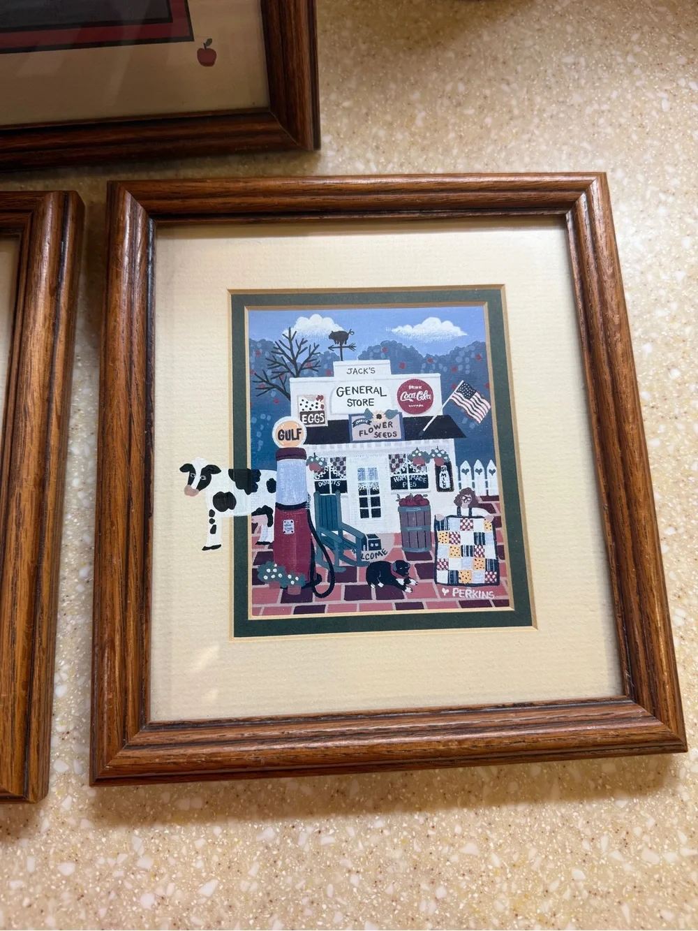 Vintage Donna Perkins Framed Country Farmhouse Print Set Cows Set of 3